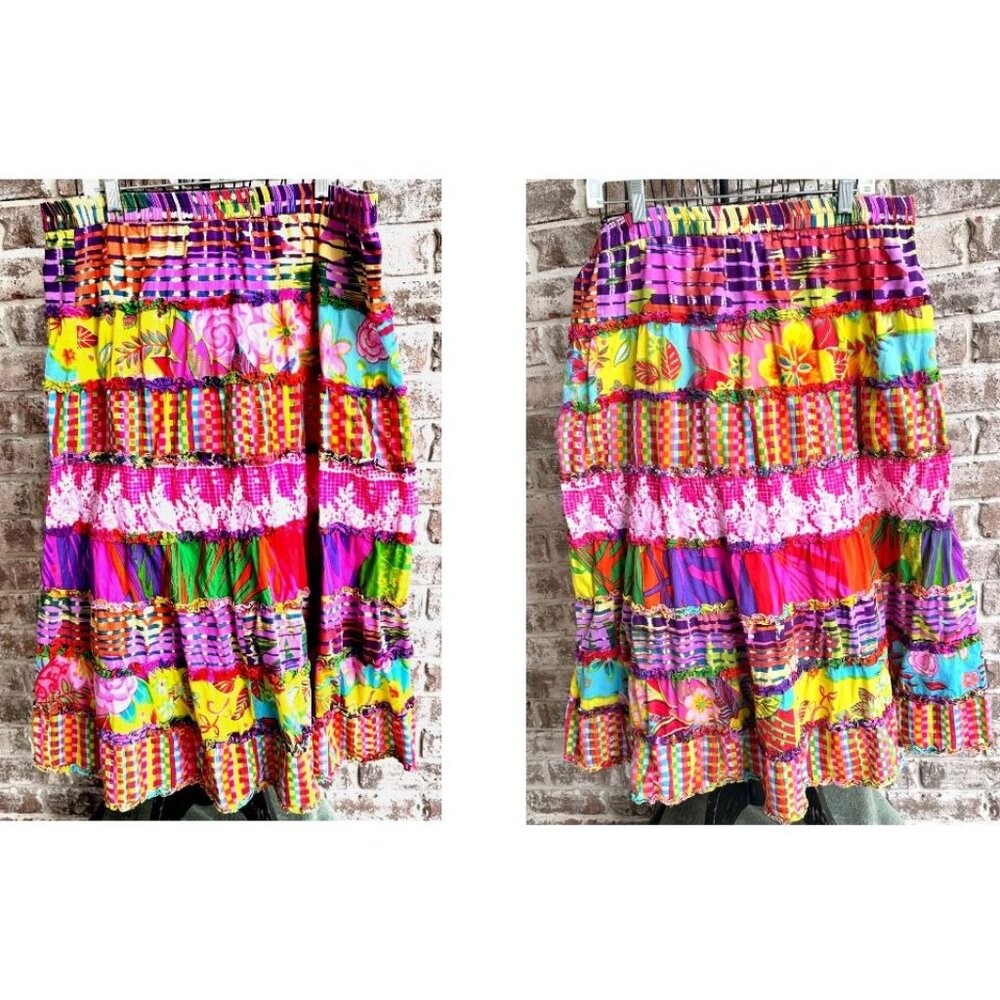Vintage Sandy Starkman Skirt Small Multicolor Tiered Ruffle Hippie Festive READ - Picture 4 of 12